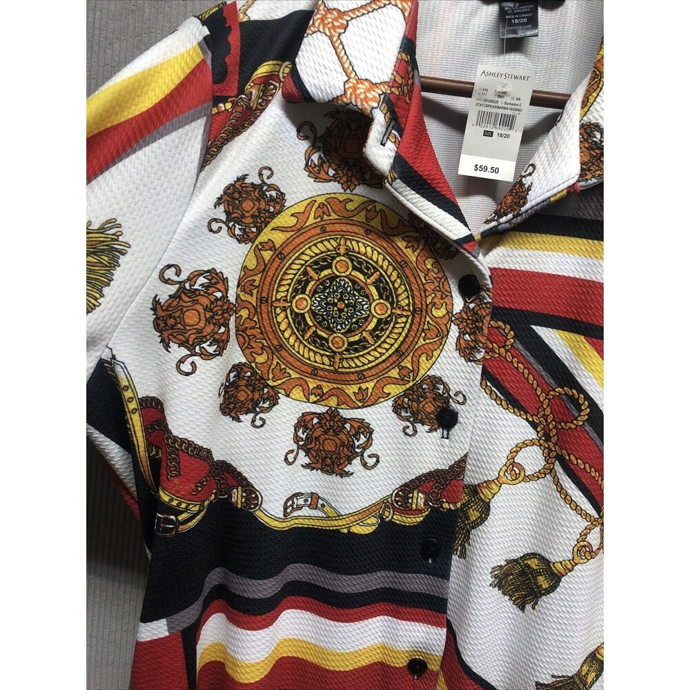 Ashley Stewart Dress Button Up Size 18/20 Belt Rope Medallion Design NWT - Picture 7 of 14